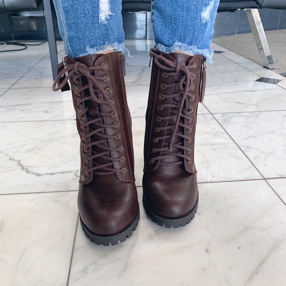 Heel Combat Booties - Brown - Picture 7 of 8